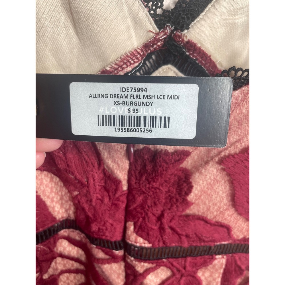 Lulus Alluring Dream Floral Mesh Lace Midi Dress Burgundy XS NWT - Picture 6 of 12